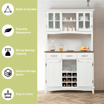 Wood Buffet Hutch Cabinet with 3 Large Drawers - White - Sideboards Cabinets & Buffets