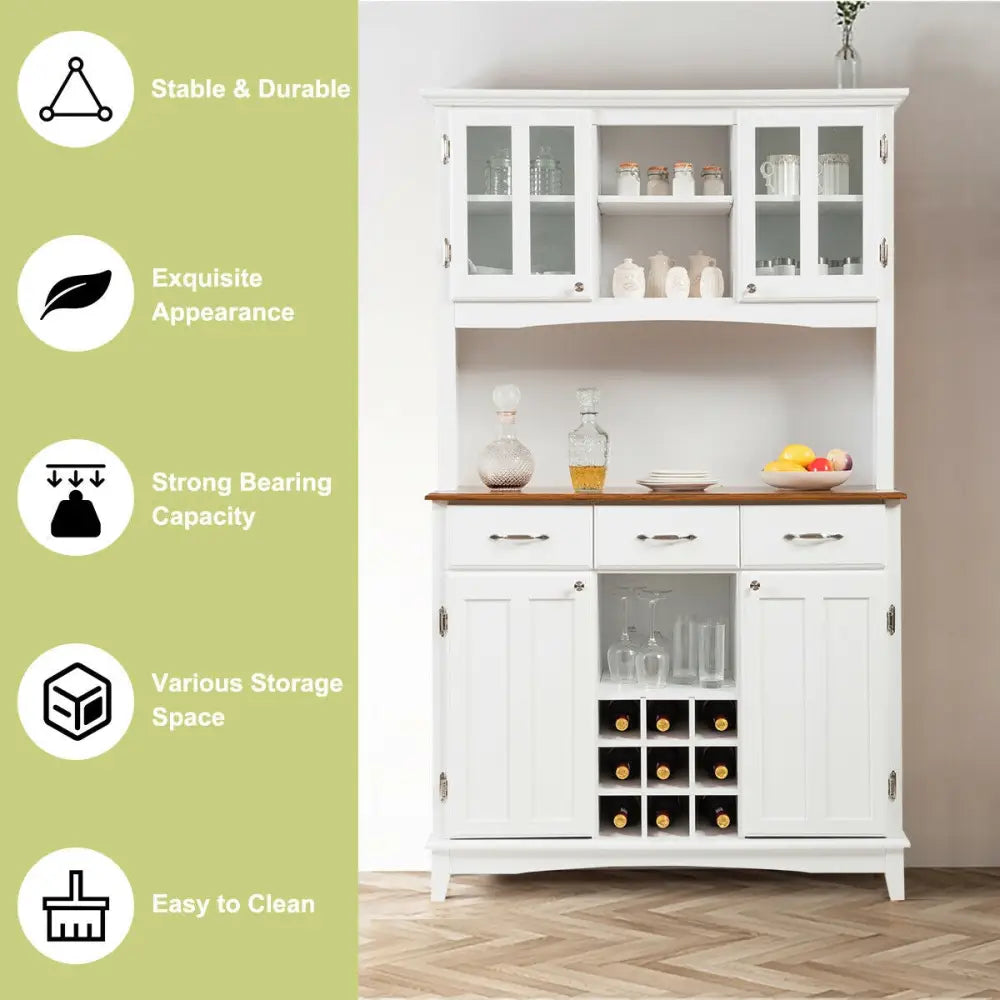 Wood Buffet Hutch Cabinet with 3 Large Drawers - White - Sideboards Cabinets & Buffets