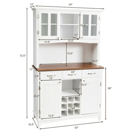 Wood Buffet Hutch Cabinet with 3 Large Drawers - White - Sideboards Cabinets & Buffets