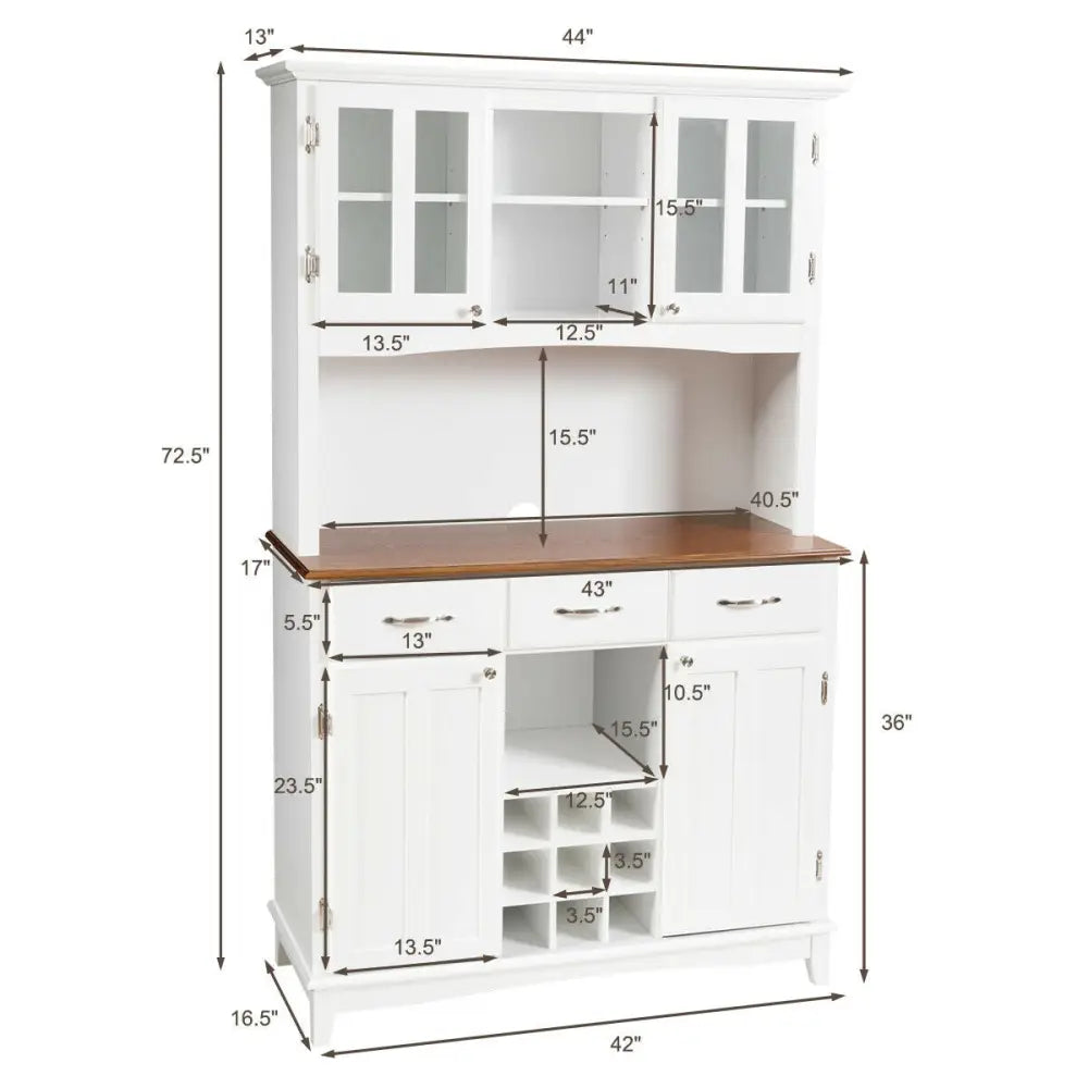 Wood Buffet Hutch Cabinet with 3 Large Drawers - White - Sideboards Cabinets & Buffets