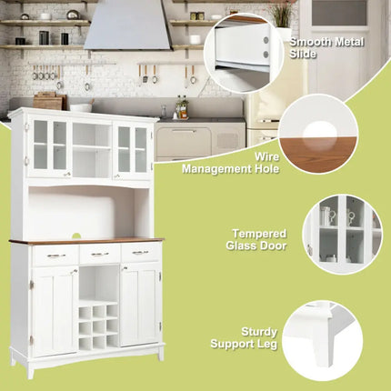 Wood Buffet Hutch Cabinet with 3 Large Drawers - White - Sideboards Cabinets & Buffets