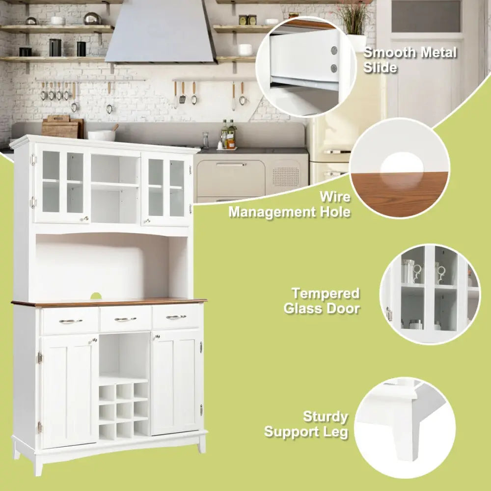 Wood Buffet Hutch Cabinet with 3 Large Drawers - White - Sideboards Cabinets & Buffets