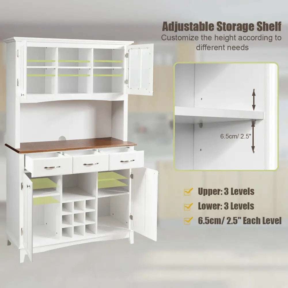 Wood Buffet Hutch Cabinet with 3 Large Drawers - White - Sideboards Cabinets & Buffets