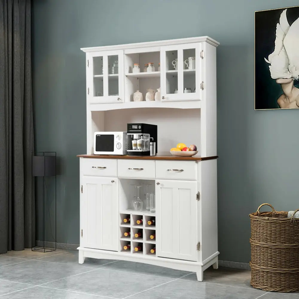 Wood Buffet Hutch Cabinet with 3 Large Drawers - White - Sideboards Cabinets & Buffets