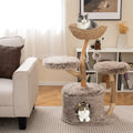 Wood Cat Tree Solid Pear Cat Tree with Perch and Sisal Scratching Posts-Brown - Brown - Cat Trees Condos & Scratchers