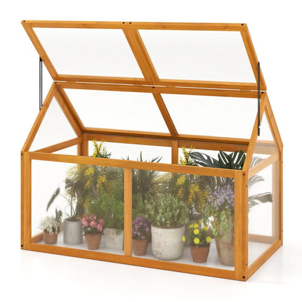 Wood Cold Frame Greenhouse Raised Flower Planter Protection with Adjustable Roof-Orange - Orange - Greenhouses