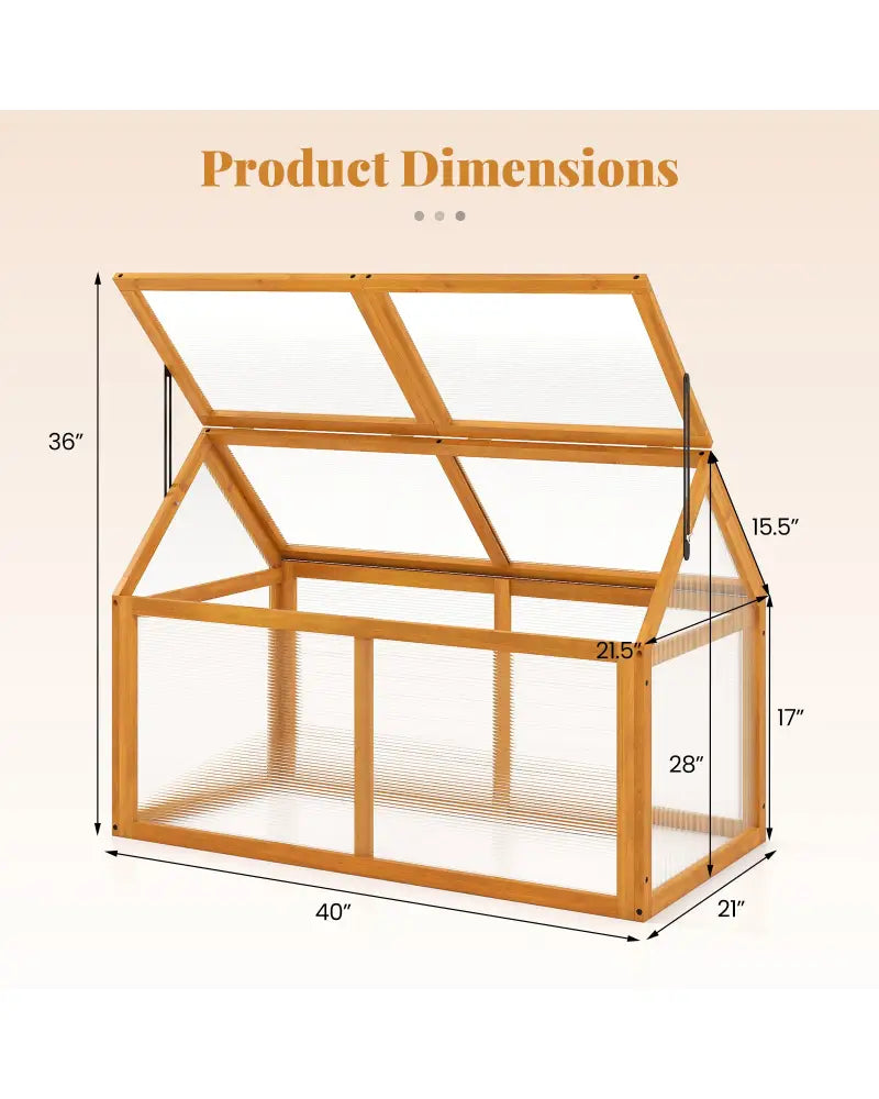 Wood Cold Frame Greenhouse Raised Flower Planter Protection with Adjustable Roof-Orange - Orange - Greenhouses