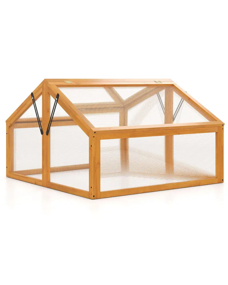 Wood Cold Frame Greenhouse Raised Flower Planter Protection with Transparent Openable Roof-Orange - Orange - Greenhouses