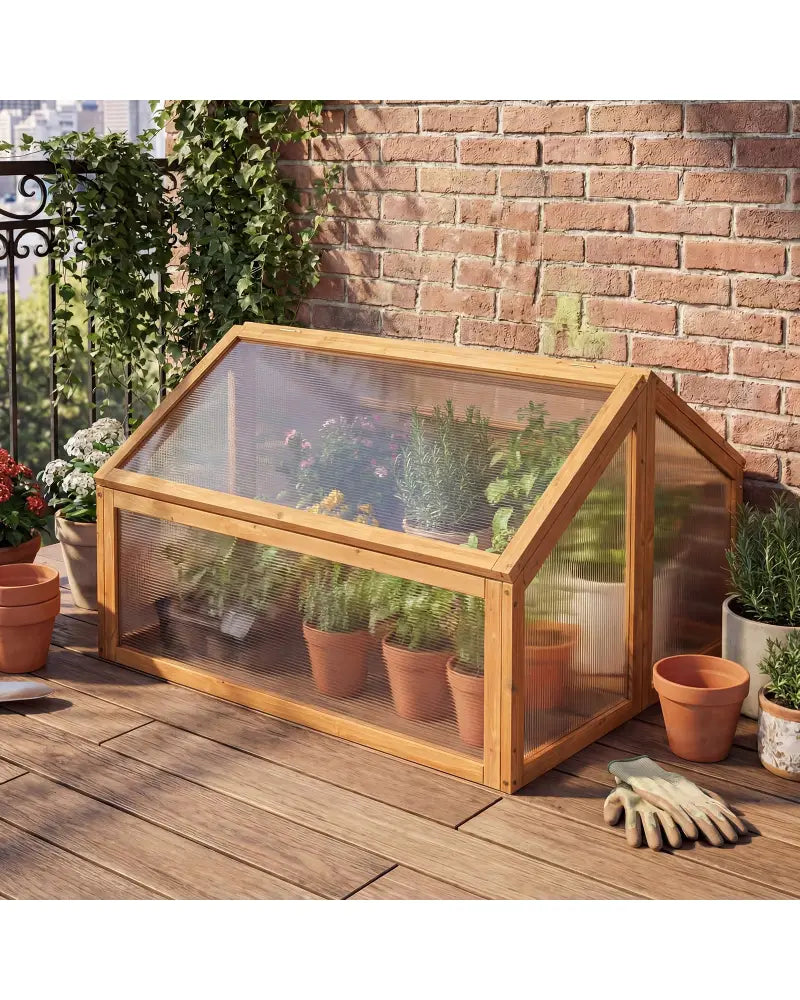 Wood Cold Frame Greenhouse Raised Flower Planter Protection with Transparent Openable Roof-Orange - Orange - Greenhouses