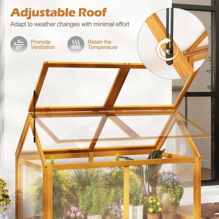 Wood Cold Frame Greenhouse Raised Flower Planter Protection with Adjustable Roof-Orange - Orange - Greenhouses