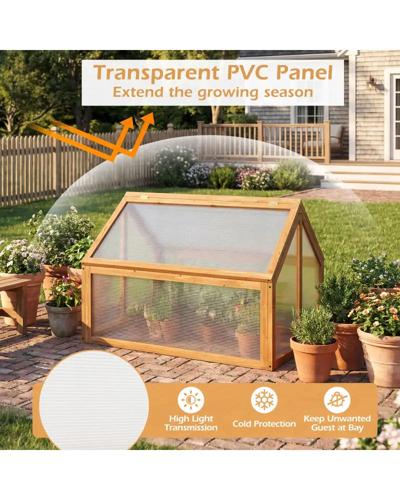 Wood Cold Frame Greenhouse Raised Flower Planter Protection with Transparent Openable Roof-Orange - Orange - Greenhouses