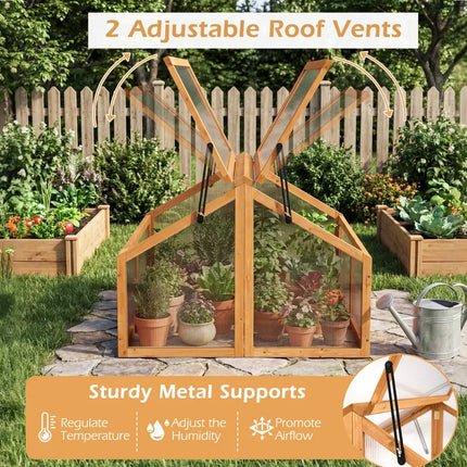 Wood Cold Frame Greenhouse Raised Flower Planter Protection with Transparent Openable Roof-Orange - Orange - Greenhouses