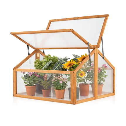 Wood Cold Frame Greenhouse Raised Flower Planter Protection with Transparent Openable Roof-Orange - Orange - Greenhouses