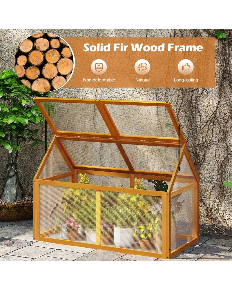 Wood Cold Frame Greenhouse Raised Flower Planter Protection with Adjustable Roof-Orange - Orange - Greenhouses