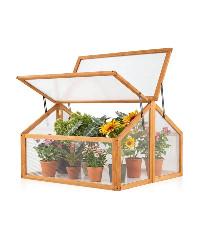 Wood Cold Frame Greenhouse Raised Flower Planter Protection with Transparent Openable Roof-Orange - Orange - Greenhouses