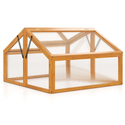Wood Cold Frame Greenhouse Raised Flower Planter Protection with Transparent Openable Roof-Orange - Orange - Greenhouses