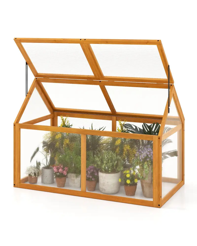 Wood Cold Frame Greenhouse Raised Flower Planter Protection with Adjustable Roof-Orange - Orange - Greenhouses