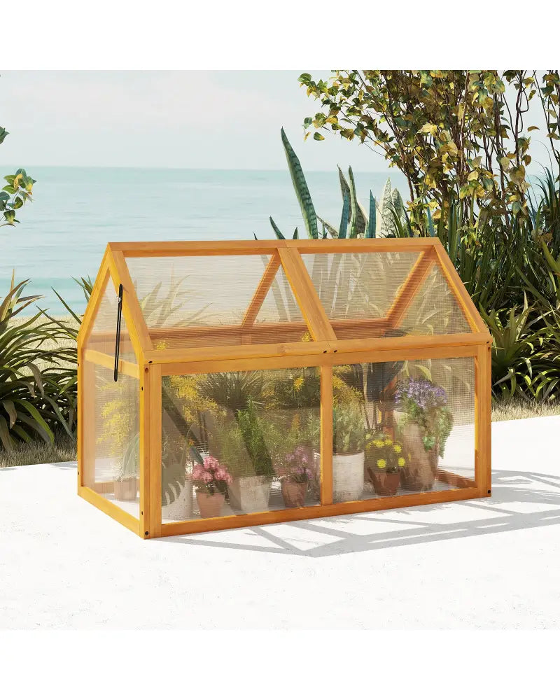 Wood Cold Frame Greenhouse Raised Flower Planter Protection with Adjustable Roof-Orange - Orange - Greenhouses