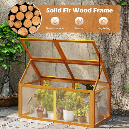 Wood Cold Frame Greenhouse Raised Flower Planter Protection with Adjustable Roof-Orange - Orange - Greenhouses