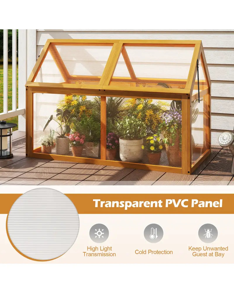 Wood Cold Frame Greenhouse Raised Flower Planter Protection with Adjustable Roof-Orange - Orange - Greenhouses