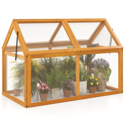 Wood Cold Frame Greenhouse Raised Flower Planter Protection with Adjustable Roof-Orange - Orange - Greenhouses
