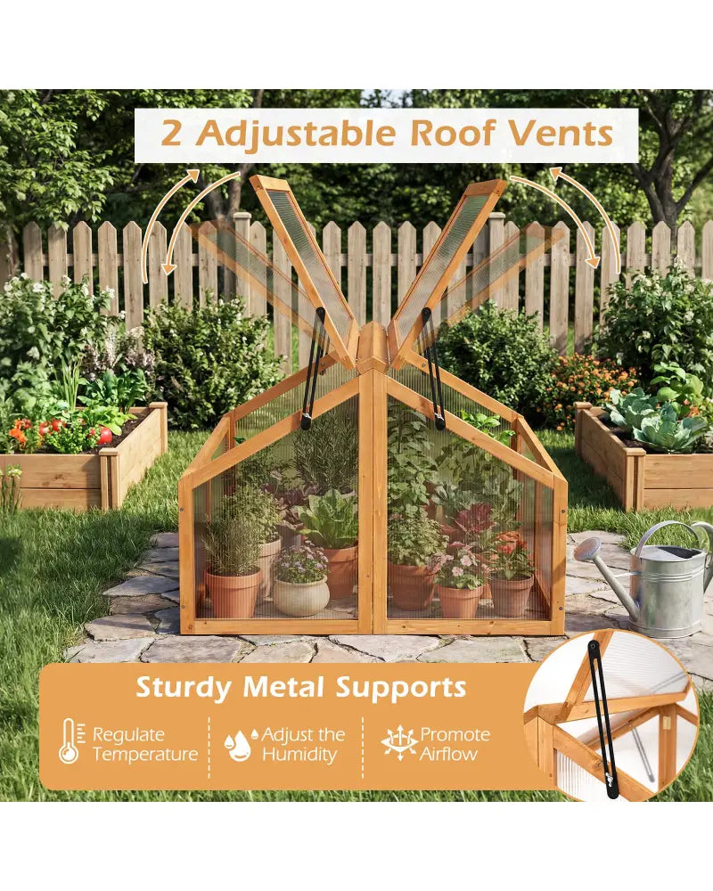 Wood Cold Frame Greenhouse Raised Flower Planter Protection with Transparent Openable Roof-Orange - Orange - Greenhouses