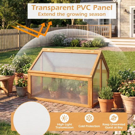 Wood Cold Frame Greenhouse Raised Flower Planter Protection with Transparent Openable Roof-Orange - Orange - Greenhouses