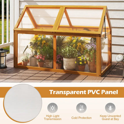Wood Cold Frame Greenhouse Raised Flower Planter Protection with Adjustable Roof-Orange - Orange - Greenhouses