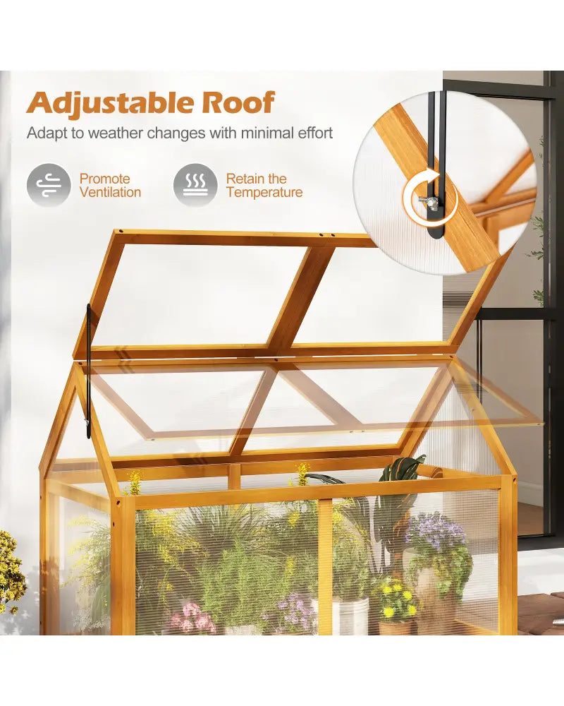 Wood Cold Frame Greenhouse Raised Flower Planter Protection with Adjustable Roof-Orange - Orange - Greenhouses
