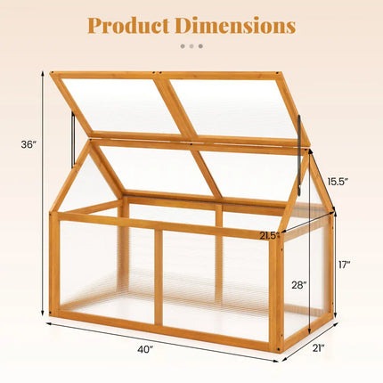 Wood Cold Frame Greenhouse Raised Flower Planter Protection with Adjustable Roof-Orange - Orange - Greenhouses