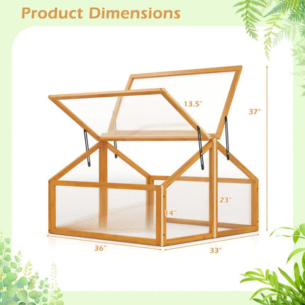 Wood Cold Frame Greenhouse Raised Flower Planter Protection with Transparent Openable Roof-Orange - Orange - Greenhouses