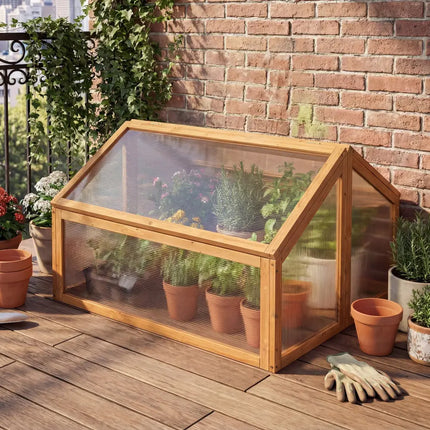 Wood Cold Frame Greenhouse Raised Flower Planter Protection with Transparent Openable Roof-Orange - Orange - Greenhouses