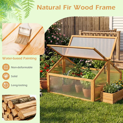 Wood Cold Frame Greenhouse Raised Flower Planter Protection with Transparent Openable Roof-Orange - Orange - Greenhouses