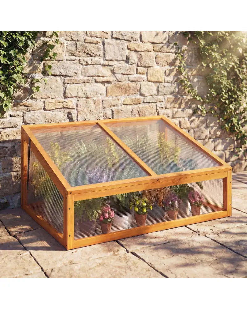 Wood Cold Frame Greenhouse Raised Planter Bed Protection with Transparent Flip-top Roof-Orange - Orange - Greenhouses
