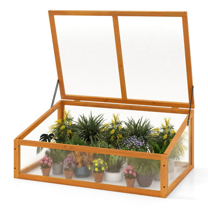 Wood Cold Frame Greenhouse Raised Planter Bed Protection with Transparent Flip Roof-Orange - Orange - Greenhouses