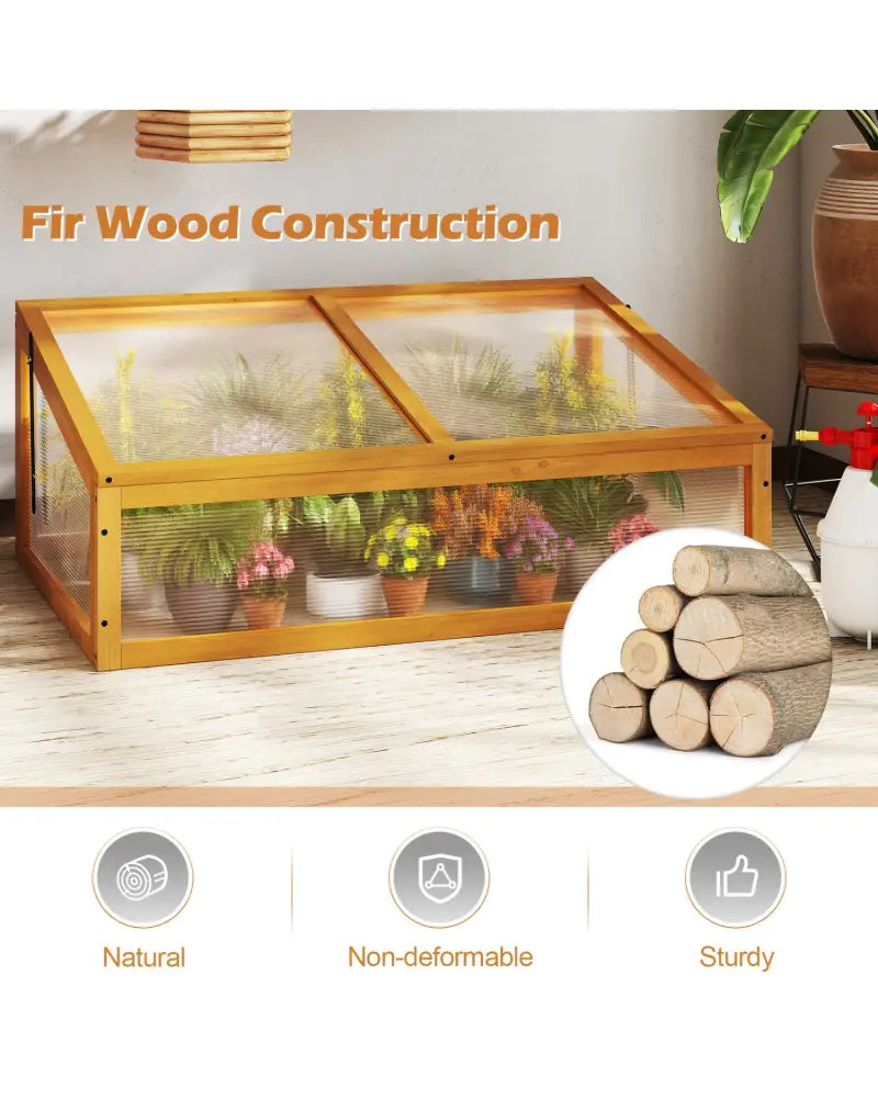 Wood Cold Frame Greenhouse Raised Planter Bed Protection with Transparent Flip-top Roof-Orange - Orange - Greenhouses