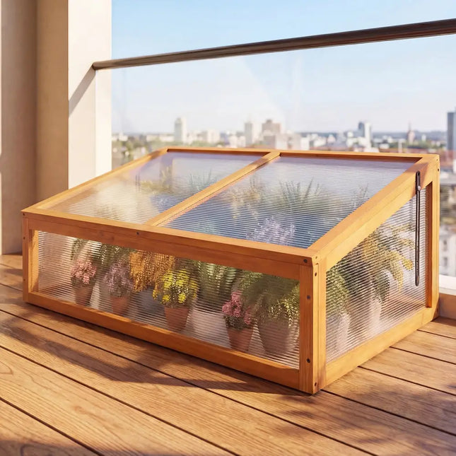 Wood Cold Frame Greenhouse Raised Planter Bed Protection with Transparent Flip-top Roof-Orange - Orange - Greenhouses