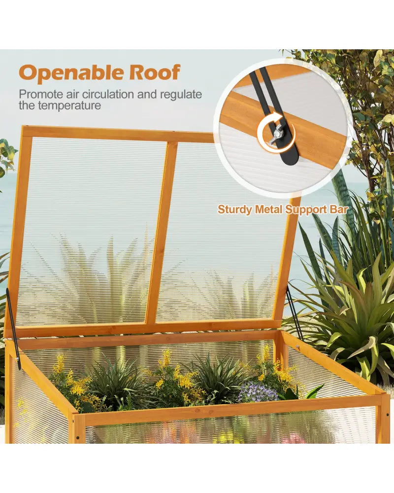Wood Cold Frame Greenhouse Raised Planter Bed Protection with Transparent Flip-top Roof-Orange - Orange - Greenhouses
