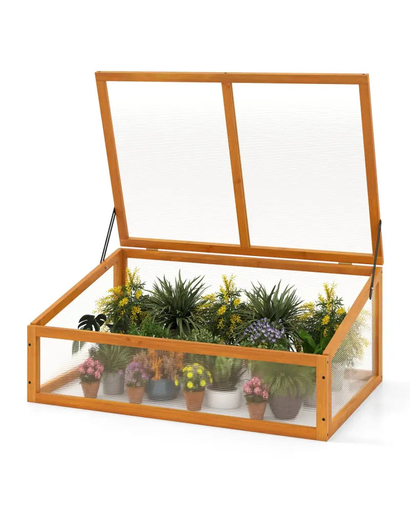 Wood Cold Frame Greenhouse Raised Planter Bed Protection with Transparent Flip-top Roof-Orange - Orange - Greenhouses