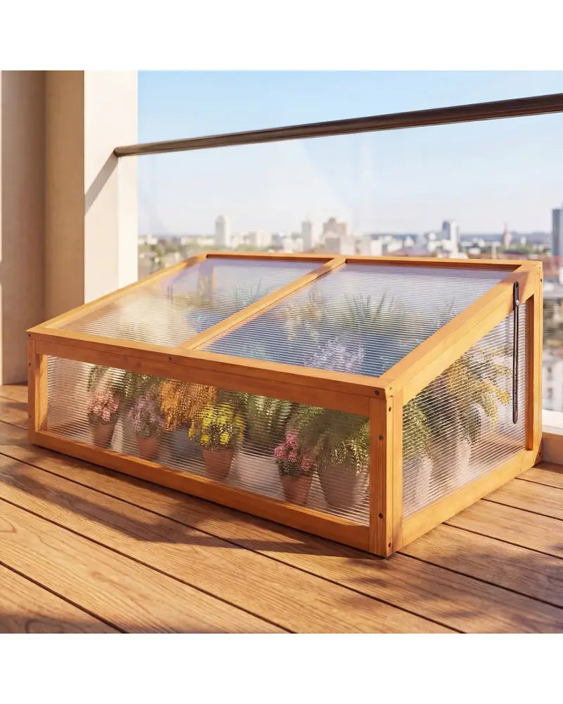 Wood Cold Frame Greenhouse Raised Planter Bed Protection with Transparent Flip-top Roof-Orange - Orange - Greenhouses