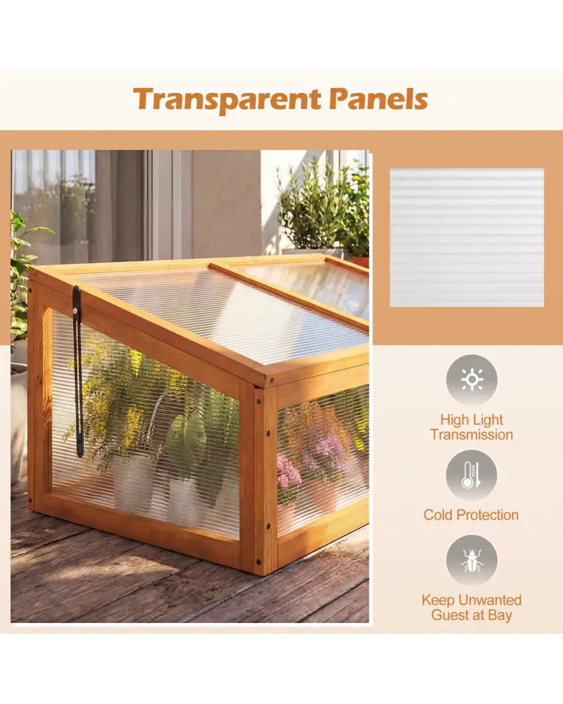 Wood Cold Frame Greenhouse Raised Planter Bed Protection with Transparent Flip-top Roof-Orange - Orange - Greenhouses
