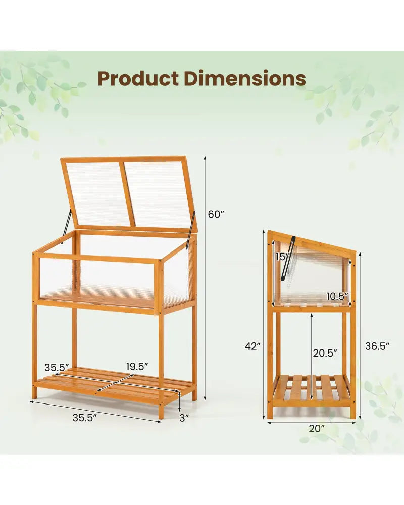 Wood Cold Frame Greenhouse with Transparent Openable Roof and Slatted Storage Shelf-Orange - Orange - Greenhouses