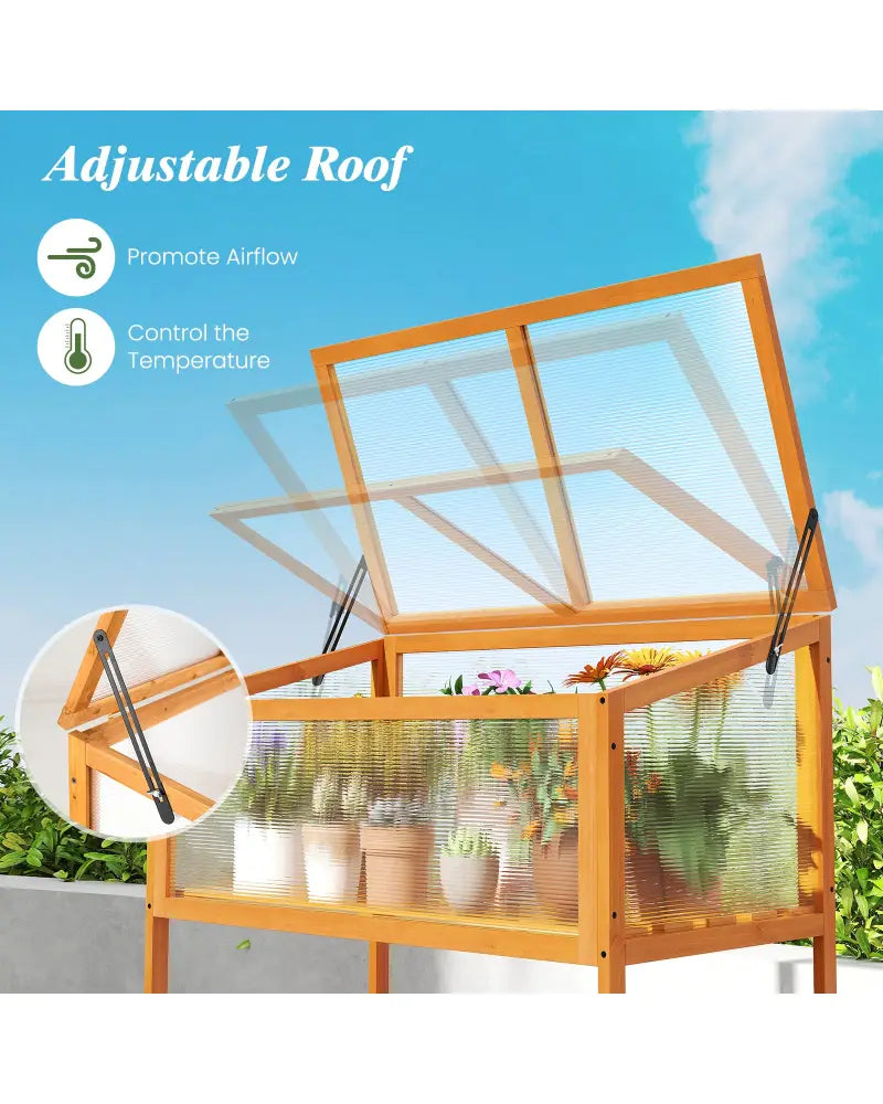 Wood Cold Frame Greenhouse with Transparent Openable Roof and Slatted Storage Shelf-Orange - Orange - Greenhouses