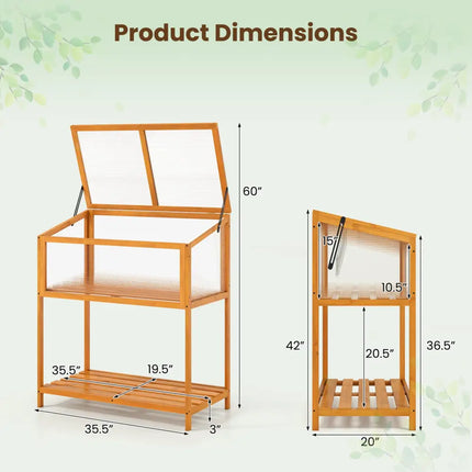 Wood Cold Frame Greenhouse with Transparent Openable Roof and Slatted Storage Shelf-Orange - Orange - Greenhouses