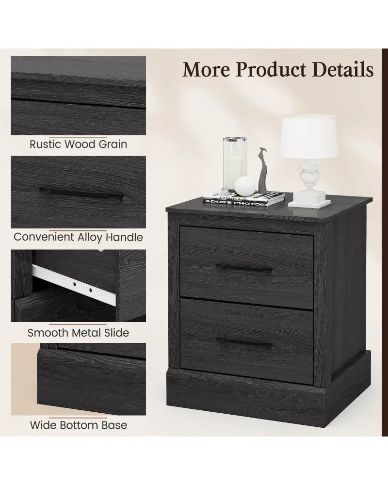 Wood Compact Floor Nightstand with Storage Drawers-Dark Gray - Dark Gray - Nightstands