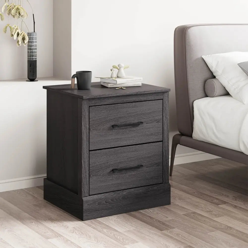 Wood Compact Floor Nightstand with Storage Drawers-Dark Gray - Dark Gray - Nightstands