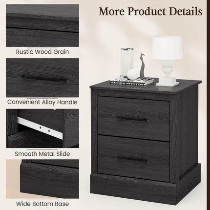 Wood Compact Floor Nightstand with Storage Drawers-Dark Gray - Dark Gray - Nightstands
