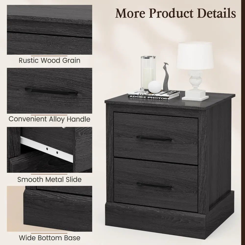 Wood Compact Floor Nightstand with Storage Drawers-Dark Gray - Dark Gray - Nightstands