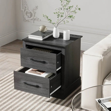 Wood Compact Floor Nightstand with Storage Drawers-Dark Gray - Dark Gray - Nightstands