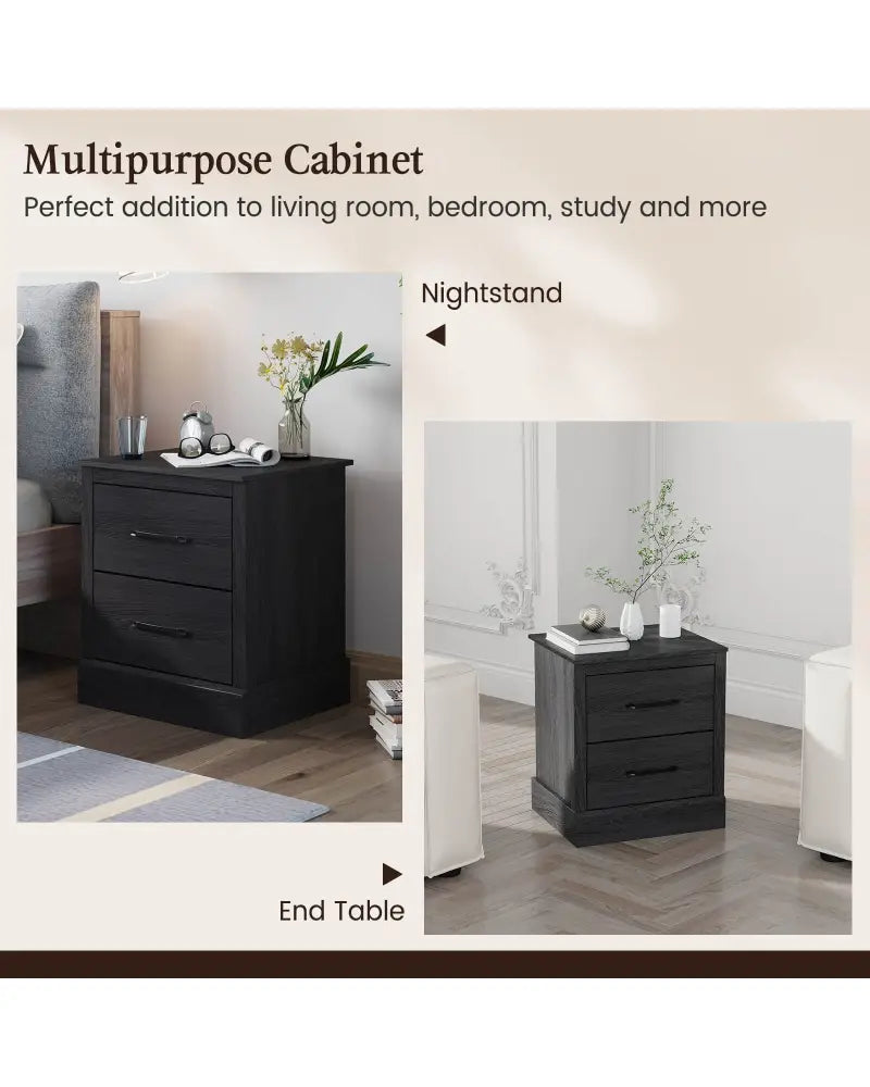 Wood Compact Floor Nightstand with Storage Drawers-Dark Gray - Dark Gray - Nightstands